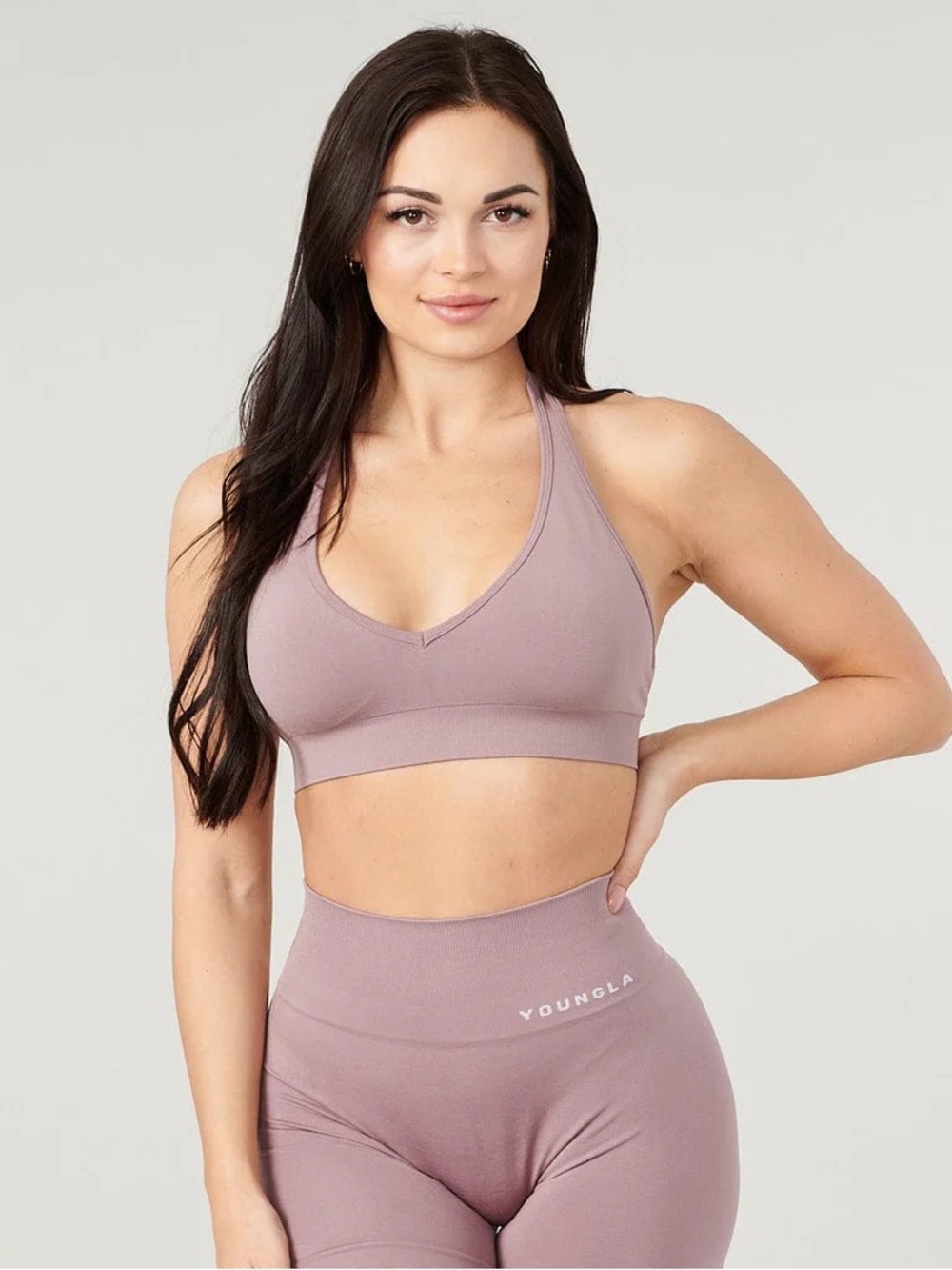 YoungLA Core Seamless Halter Bra — Crushed Mauve
